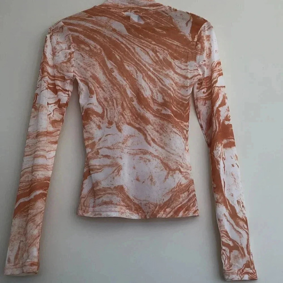 HYFVE Long Sleeve Sheer Turtleneck. Peach & White Marbleized Print Size S - Picture 6 of 10